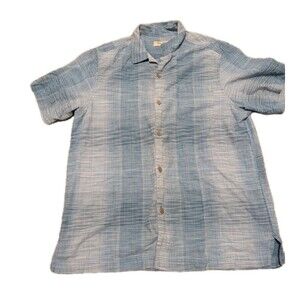 Tommy Bahama Blue Glen Check Plaid Button-Up Shirt Size Medium XL Silk Cotton